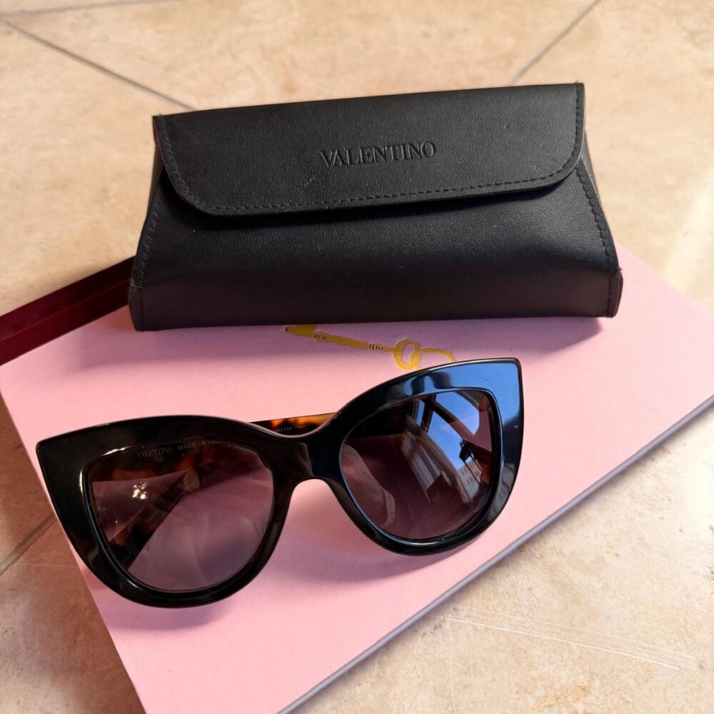 Valentino Black and Tortoise Acrylic Cat Eye Sunglasses
